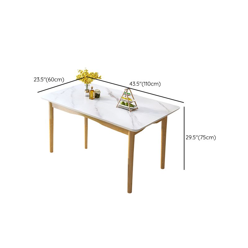 Modern White Rectangle Stone Dining Table with 4 Solid Wood Foot