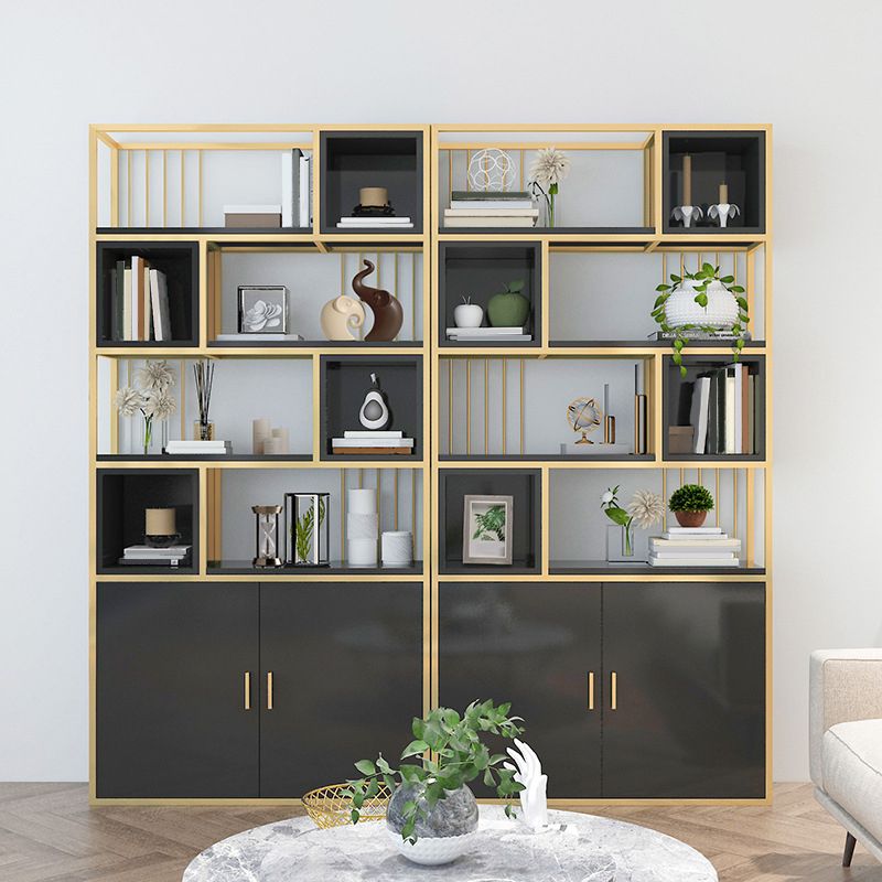 Glam Metal and Wood Shelf Bookcase Open Floor Book Shelf for Home