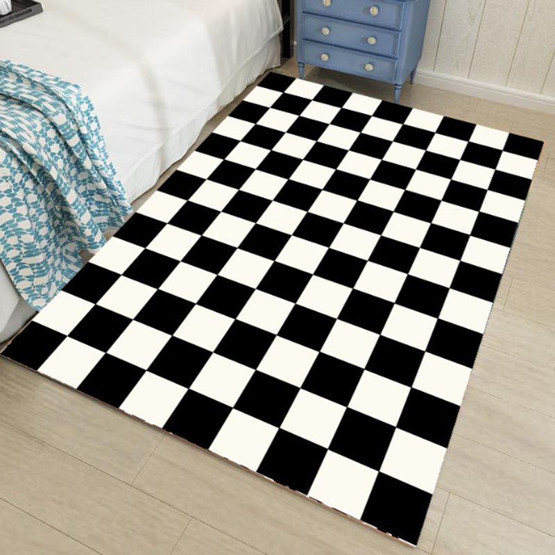 Dark Orange Modern Rug Polyester Grid Indoor Rug Non-Slip Backing Rug for Living Room