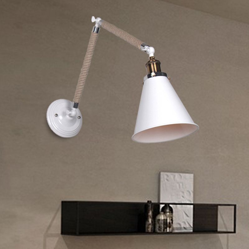 Conical Innenwandleuchte Industriestil Metall und Seil 1 Kopf weiße Wandlampe mit verstellbarem Arm