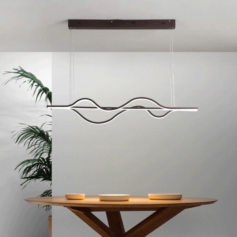 Waving Dining Room LED Pendant Light Metallic Modern Hanging Island Light in Coffee