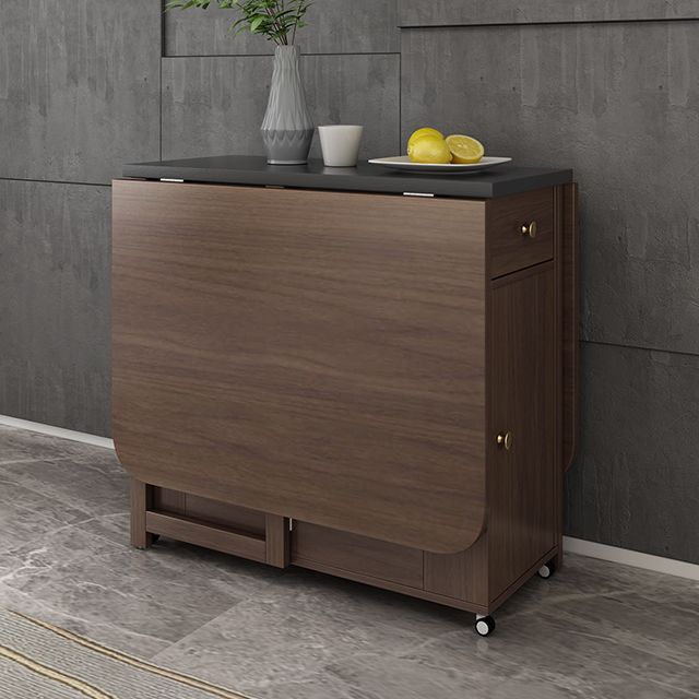 Modern Rectangle Folding Wood Dining Table for Small Space with Pedestal Base