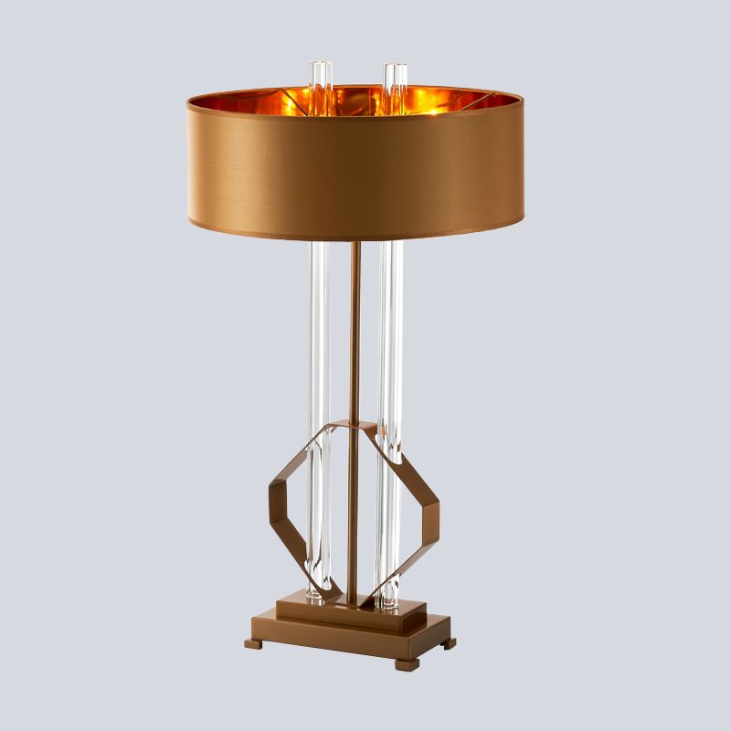 Stofftrommel Task Light Moderne 1 Kopftischlampe in Gold mit Rechteck -Metallpodest