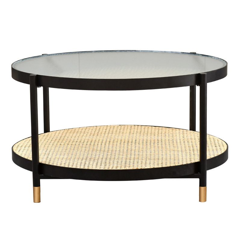 Modern Clear Glass Coffee Table with Storage Round 4 Legs Cocktail Table Set