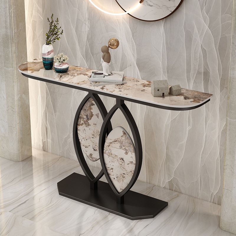 Glam Stone Iron Console Table Half Moon Console Sofa Table for Hall