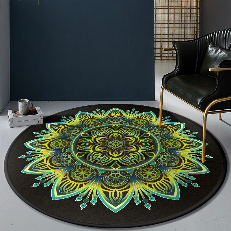 Persian Bedroom Rug Multi-Color Tribal Flower Rug Polyester Stain Resistant Anti-Slip Backing Washable Area Carpet