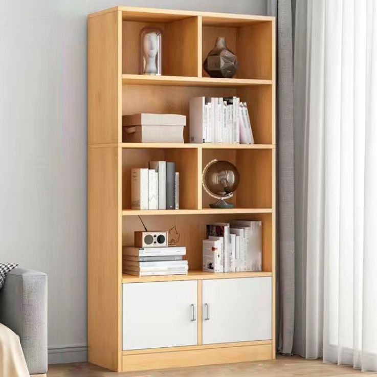 Modern Style Bookshelf Closed Back Wood Bookcase with Doors for Home Office