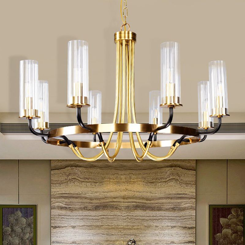 Tube en verre transparent éclairage de suspension minimaliste 8 bulbes de lustre en or lempe à lustre avec conception d'anneau