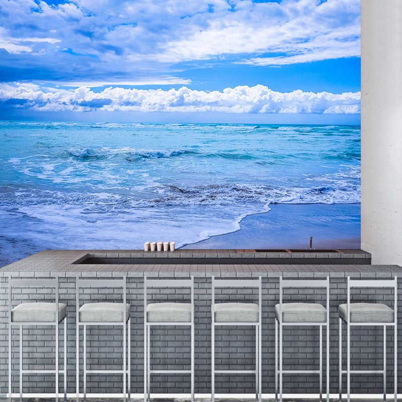 Blue Sea Wallpaper Mural Modern Eco-friendly Wall Covering for Sitting Room