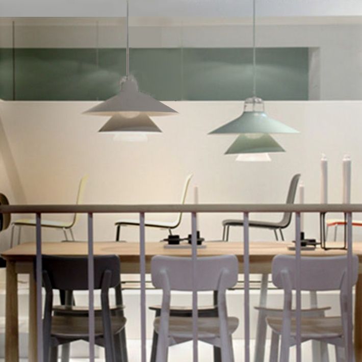 Layered Restaurant Pendant Lamp Metallic Single-Bulb Macaron Hanging Light