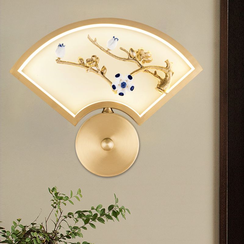 Fan Metal Branch Mur mural lampe de style chinois LED Éclairage mural mural en or pour le couloir