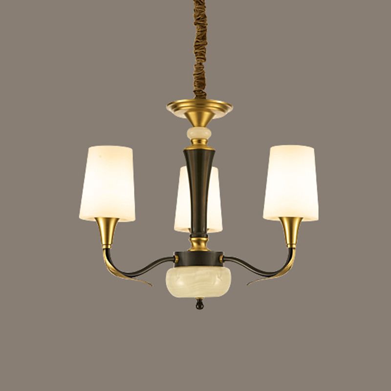 Conical Chandelier Light Fixture Traditional White Glass Pendant Lighting for Restaurant
