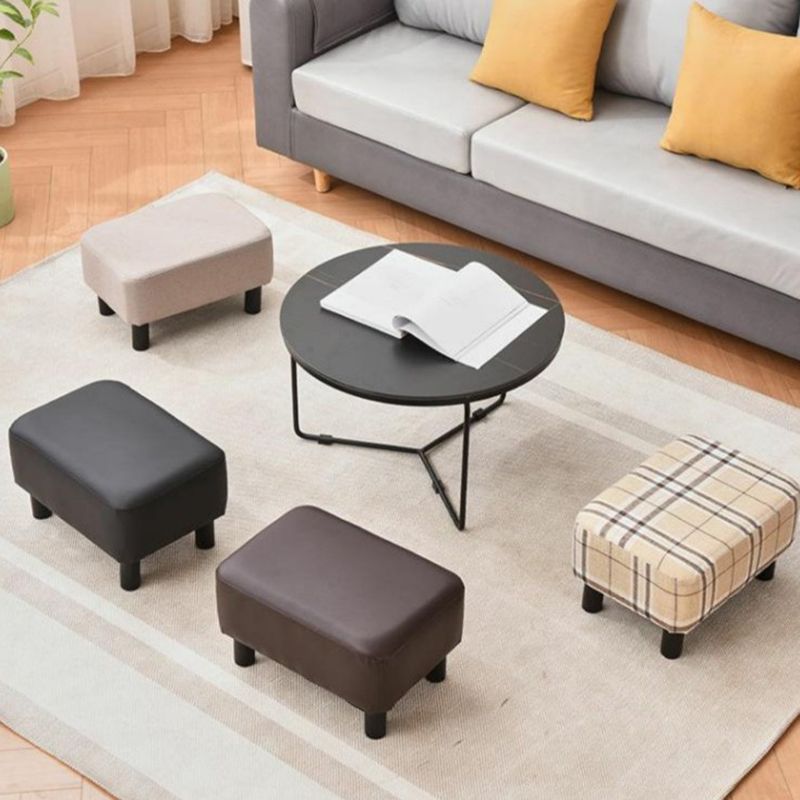 Contemporary Ottoman Solid Color Water Resistant Leather Rectangle Footstool Ottoman