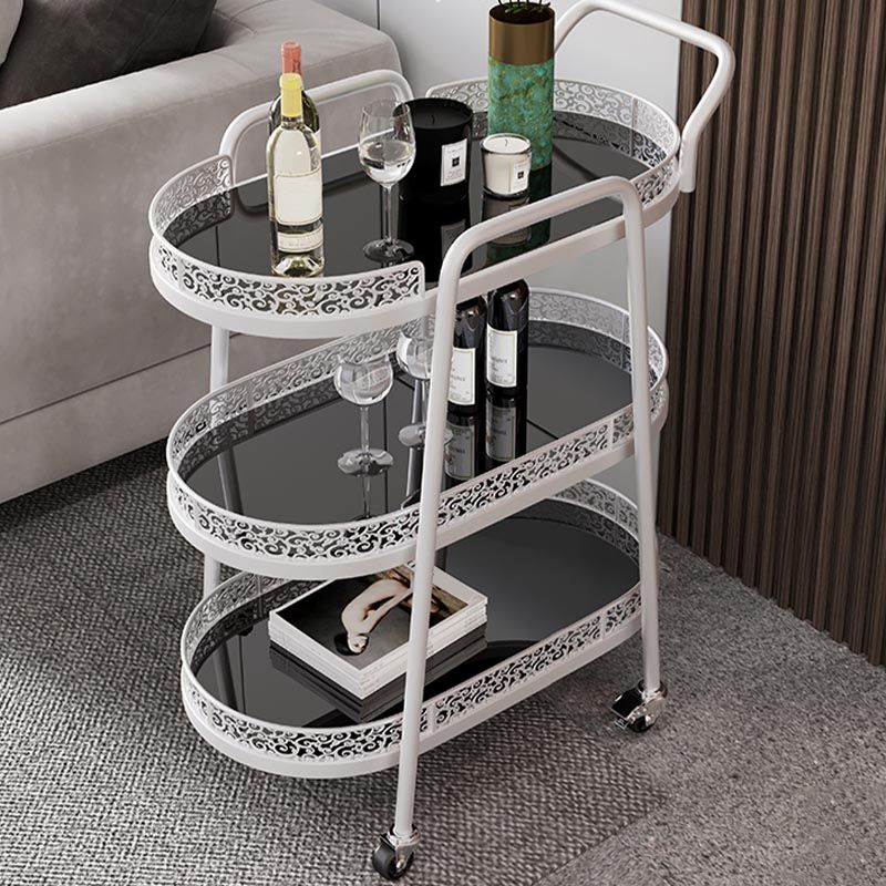 Contemporary Oval Glass Prep Table 32.28"H Rolling Prep Table for Dining Room