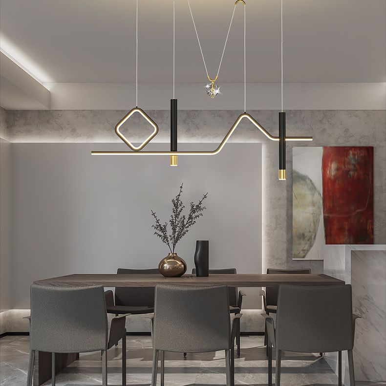 Linear Island Lighting Modern Metal 4 Light Island Light Fixtures in Black