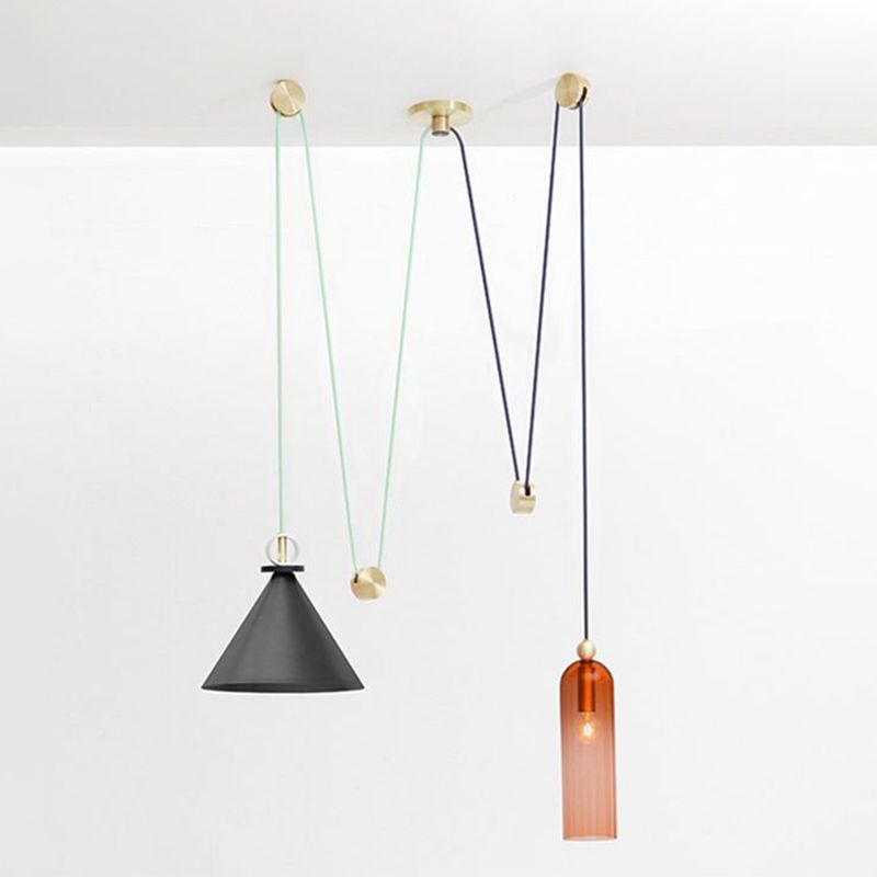 Designer 2-Head Swag Pendant Cone and Elongated Dome Hanging Light with Metal Shade