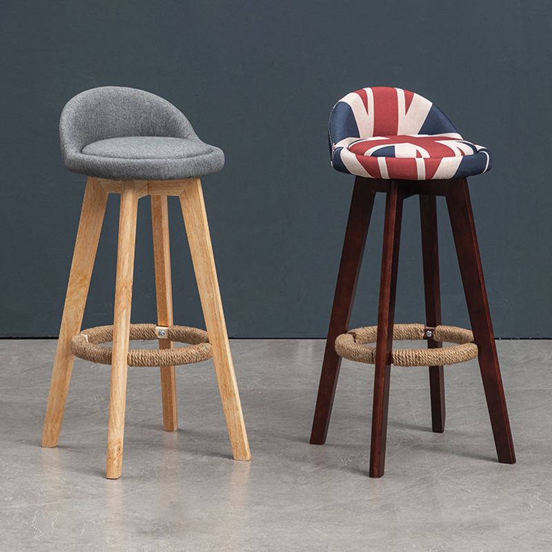 Natural Wood Upholstered Counter Stools Scandinavian Low Back Bar Stools