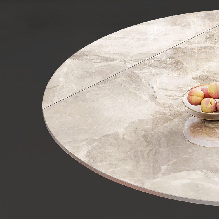 Modern Extendable Grey Stone Top Dining Table with 4 Black Steel Legs
