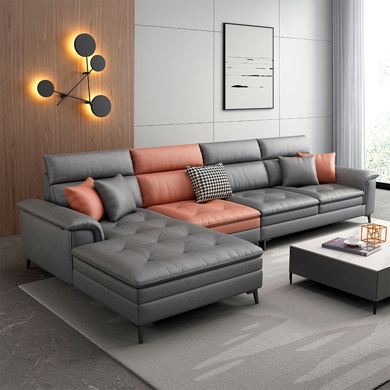 Faux Leather Stain-Resistant L-Shape Sectional Sofa with Chaise for Four People
