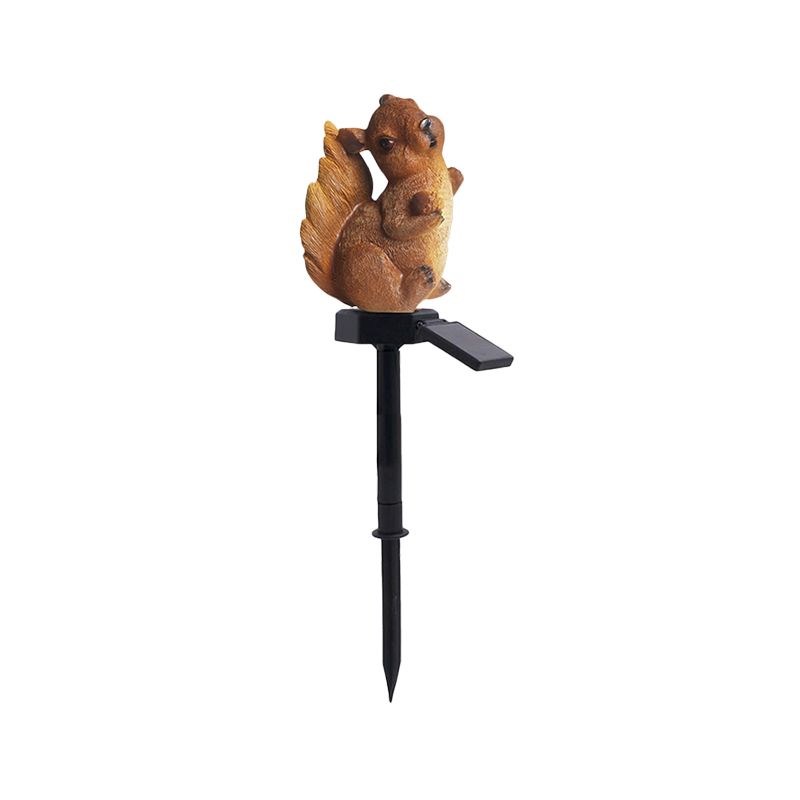 Resin Squirrel Solar Powered Stake Light Cartoon Brown LED Ground Lamp for Driveways