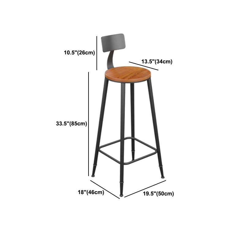 Industrial Metal Armless Bar Stool Wooden Round Bar Chair with Footrest