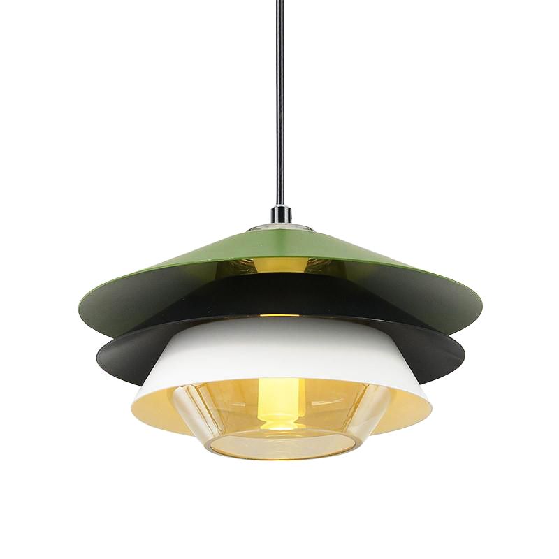 1-Light Disk Hanging Light Fixture Glass Pendant Light for Dining Room