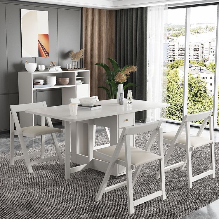 Foldable Artificial Wood Table in White Medieval Modern Rectangle Table with Trestle Base