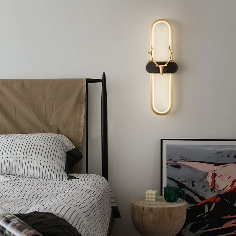 Nordic Style Brass Wall Light Oval Shape LED Wall Sconce in Gold for Living Room