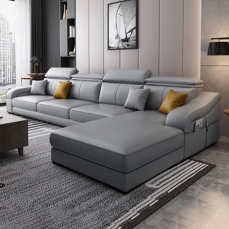 Linen and Faux Leather Reversible Modular L-Shape Furniture Sectionals