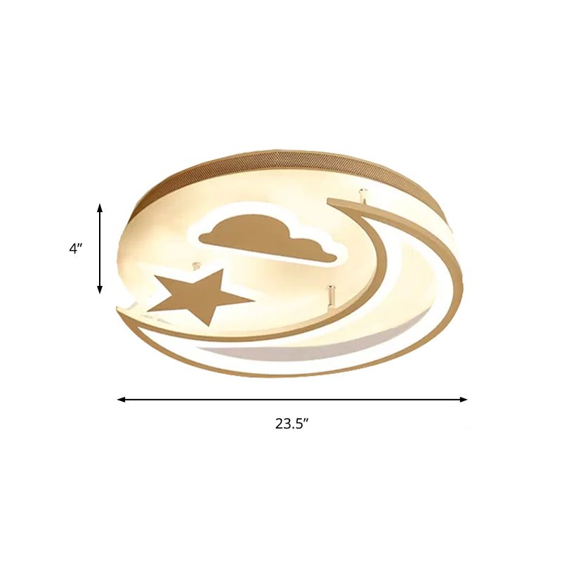 Metal Moon and Star Flush Ceiling Light Kid Bedroom Cartoon Ceiling Lamp in White Finish