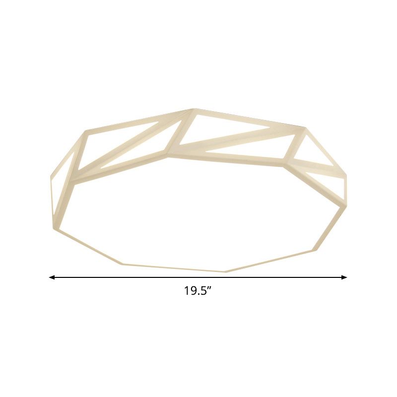 Modern Faceted Drum Ceiling Flush Wooden Bedroom LED Flush Mount Fixture in White/3 Color Light with Acrylic Diffuser, 16"/19.5" W