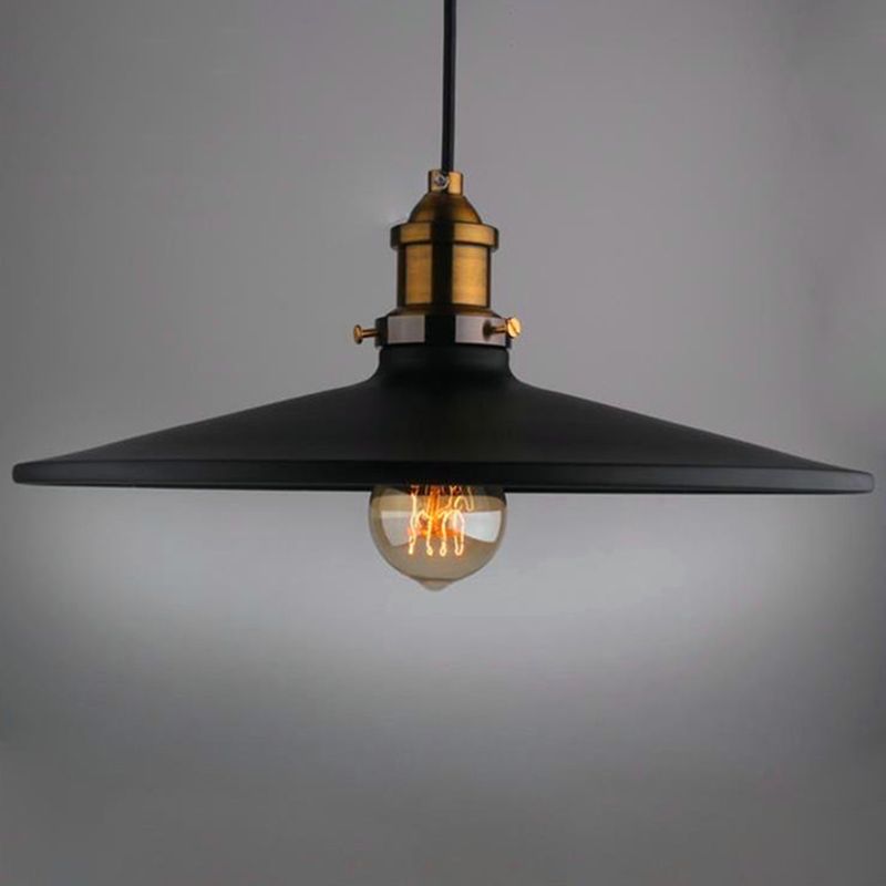 Black Flared Shade Hanging Light Simplicity Metallic 1 Bulb Restaurant Pendant Light Fixture