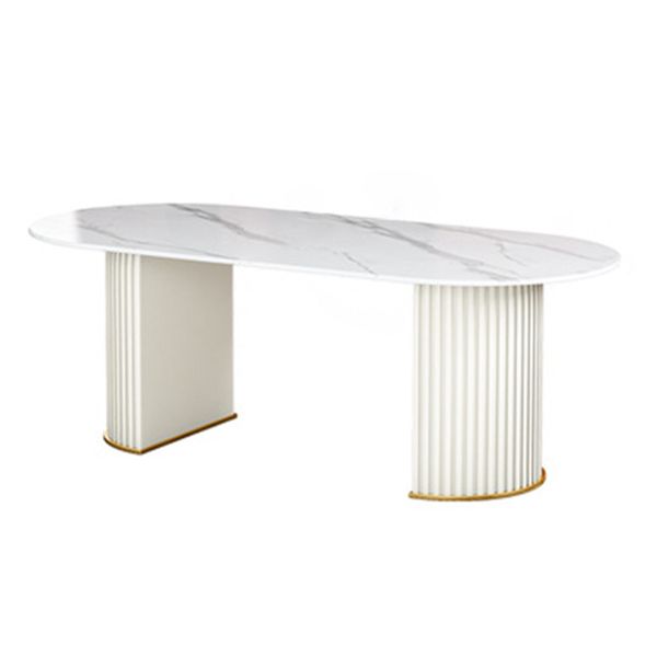 Oval Sintered Stone White Toning Tisch Glam Doppelpodest Tisch für Esszimmer