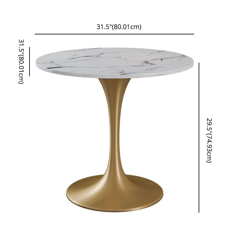 Glam Sintered Stone White Dining Room Set with Round Table Formal Dining Table Furniture