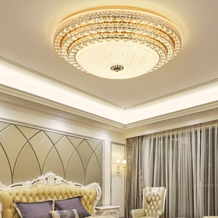 Crystal Gold LED Ceiling Light in Modern Luxury Style Wrought Iron Flush Mount with Glass Shade