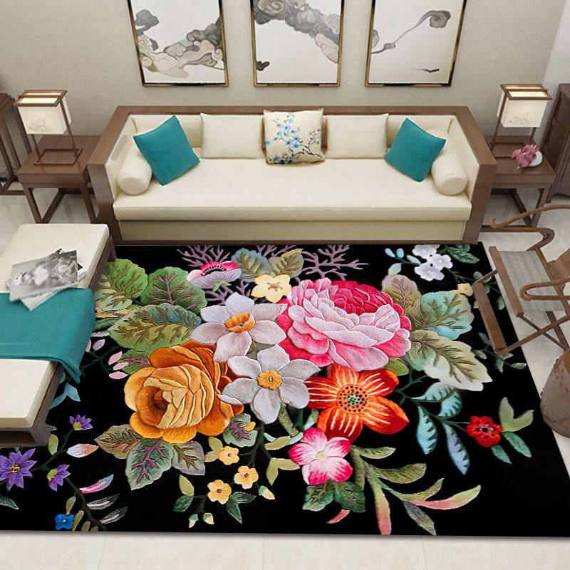 Kleurrijk modern tapijt met bloemenpatroon, polyester, vlekbestendig tapijt voor woondecoratie