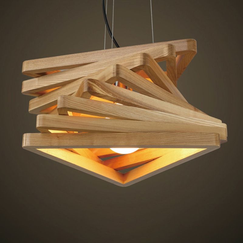 Stacking Triangles Solid Wood Hanging Light Modern Style Creative 1-Light Suspension Lamp for Coffee Shop Restaurant