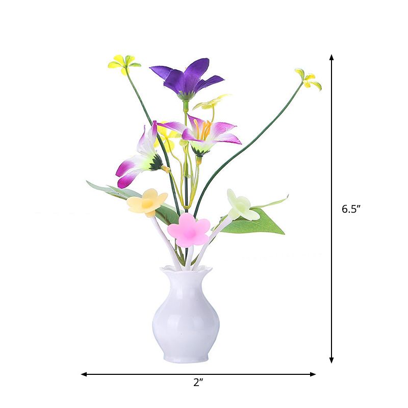 Glowing Tulip Flower LED Night Lamp Modern Plastic Bedside Plug-in Wall Lighting in Multicolored Light