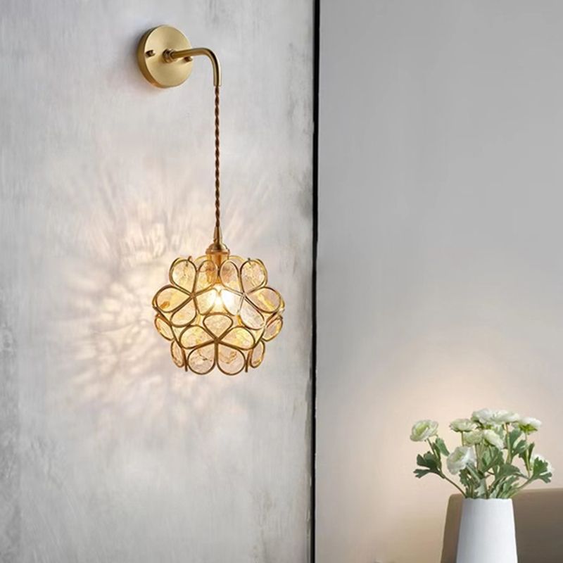 Modern Metal Wall Sconce Flower Shape Vanity Lamp with Glass Shade for Bathroom