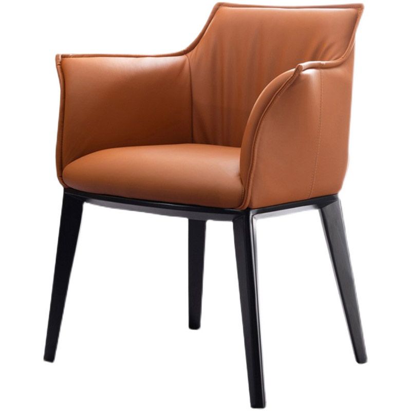 Modern Style Arm Chair Faux Leather Solid Back Dining Room Chair for Indoor