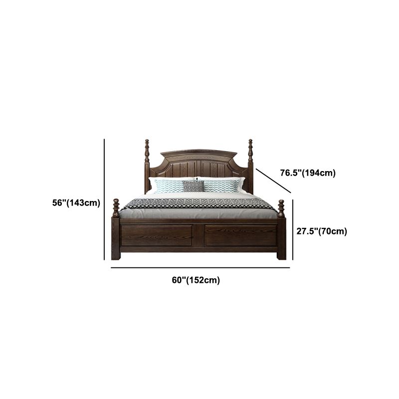 Rustic Style Bed Frame Solid Wood Standard Bed with Headboard