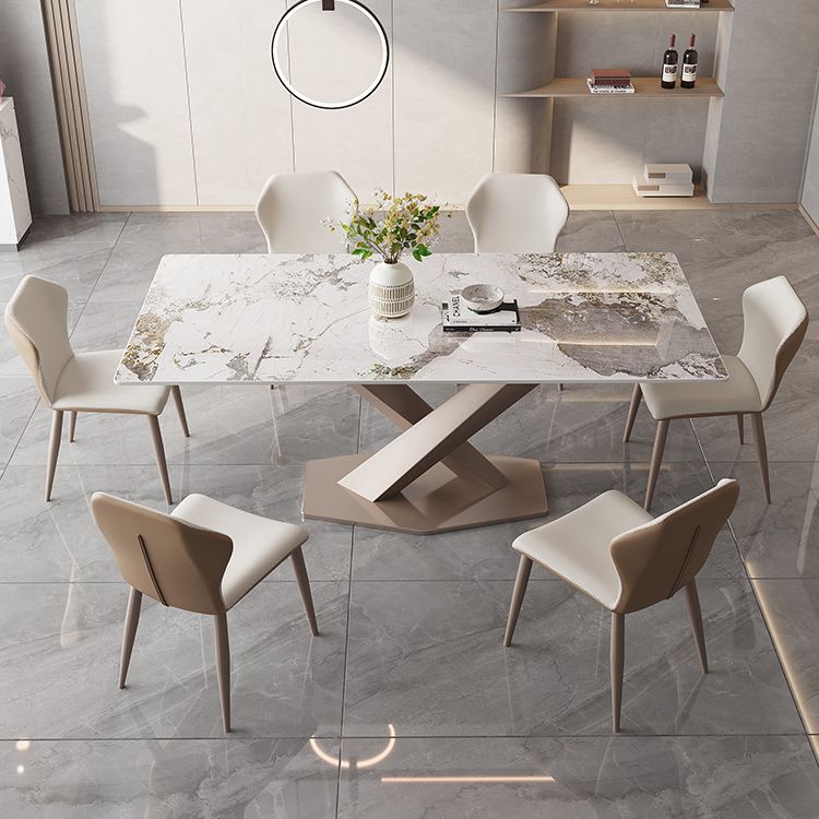 Modern 1/2/5/7/9 Pieces Silver Dinette Set with Sintered Stone Rectangle Dining Table Set