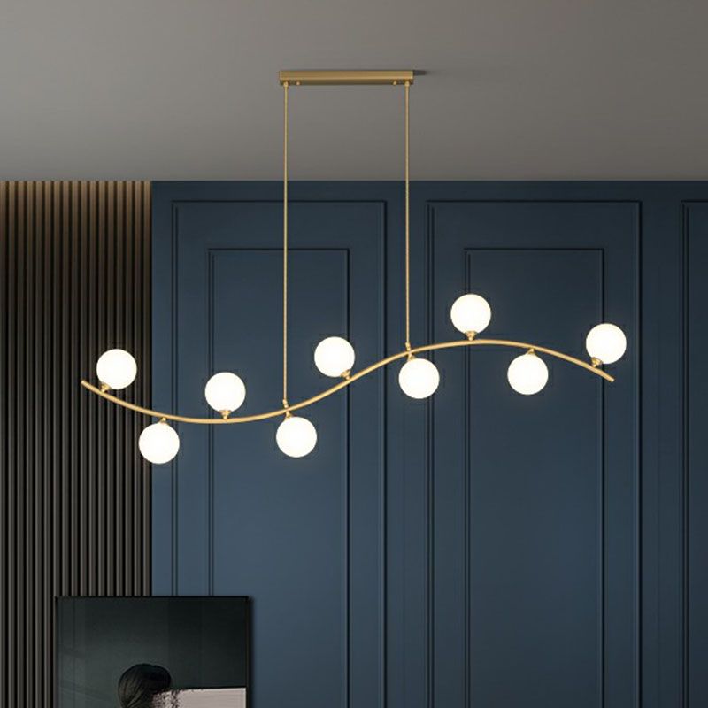 Minimalist Wavy Ceiling Pendant Milk Ball Glass Dining Room Island Lighting in Gold