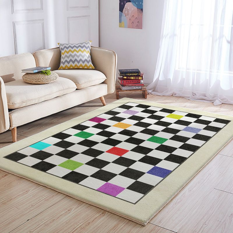 Green Modern Rug Polyester Grid Area Rug Stain Resistant Rug for Living Room