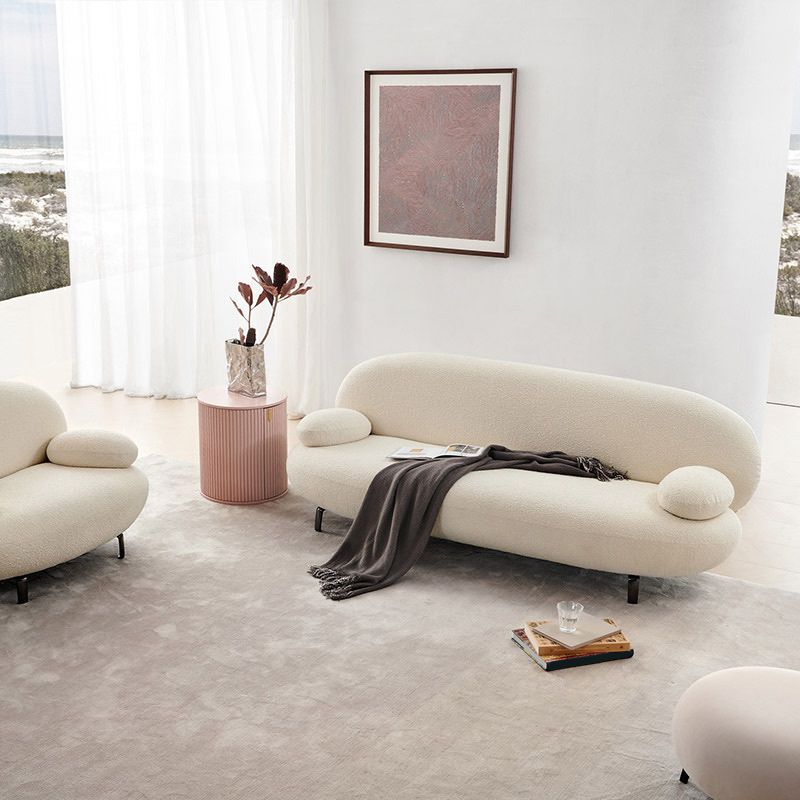 Standard Round Arm Sofa Modern Minimalist Fabric Sofa in White