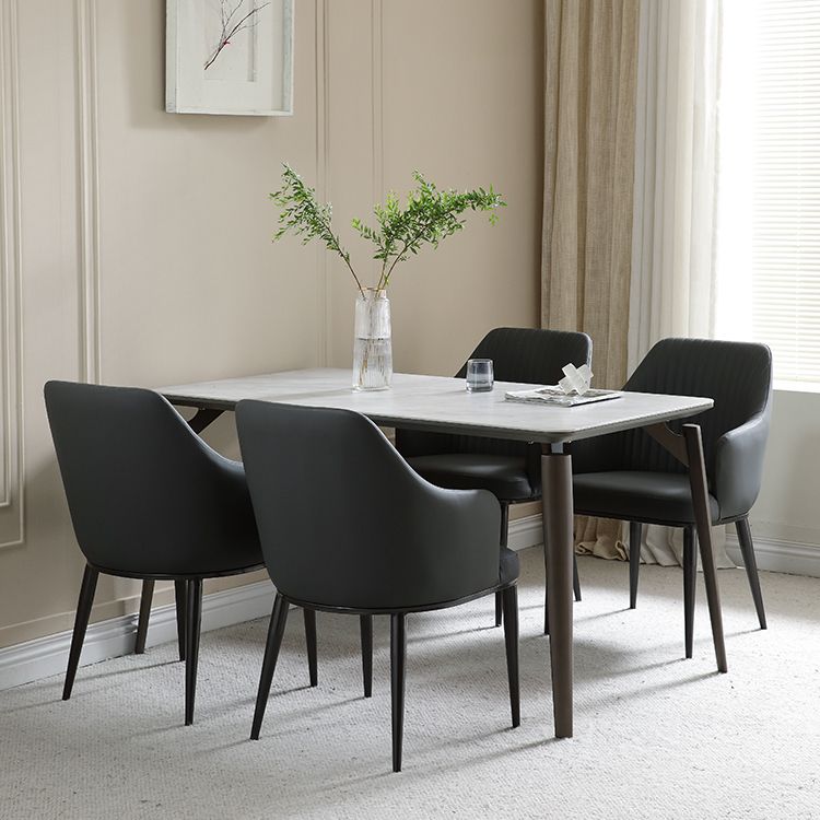 Contemporary Arm Dining Chairs Faux Leather Parsons Dining Side Chair