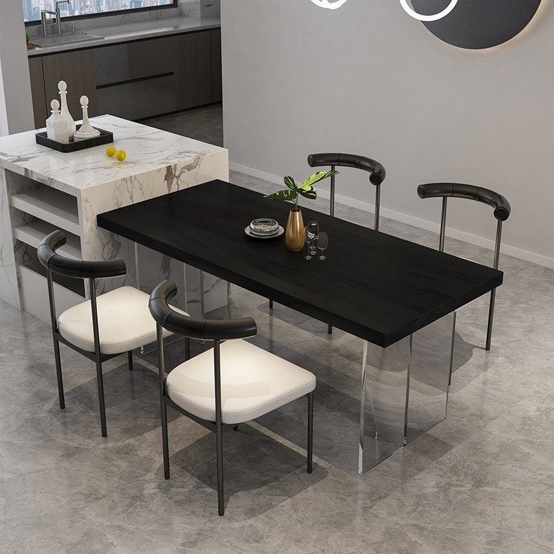 Mesa de comedor con tapa de madera rectangular, mesa de cocina con base de acrílico transparente moderna