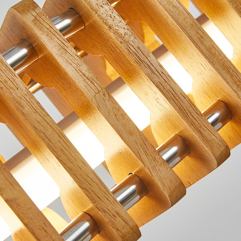 Modern Metal Ceiling Light Rectangle Shape Island Light with Wood Shade for Living Room