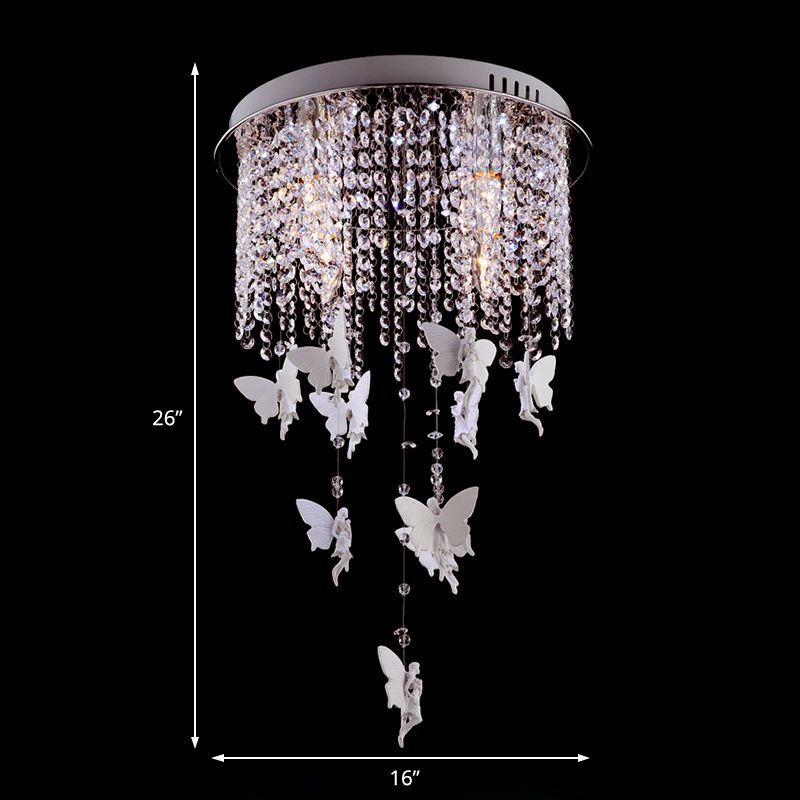 16"/19.5"/23.5" W Silver Round Flush Ceiling Light Modernist 5/8/10 Lights Cascading Glass Crystal Shaded Flushmount Lighting