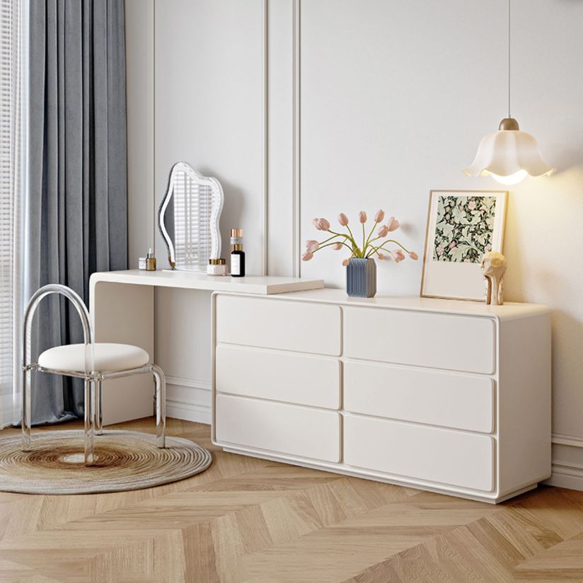 White Wooden Lighted Mirror With Drawer Bedroom Vanity Dressing Table